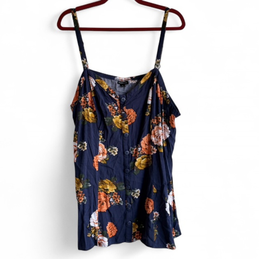 Torrid Navy Blue Button Front Floral Camisole Tank Top Size 3